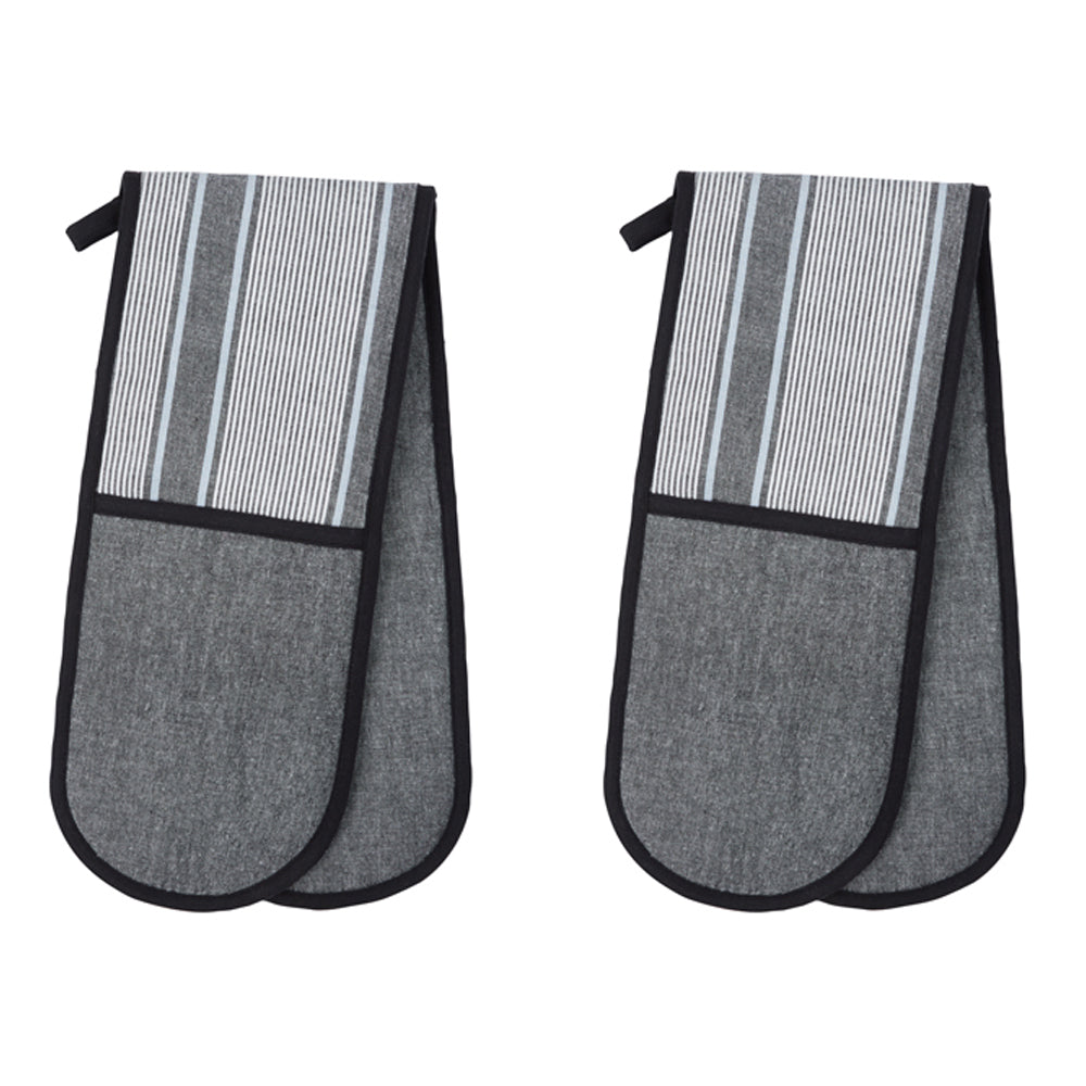 2PK Davis & Waddell Ellis Cotton Double Oven Glove 18x90cm Black/White Stripe