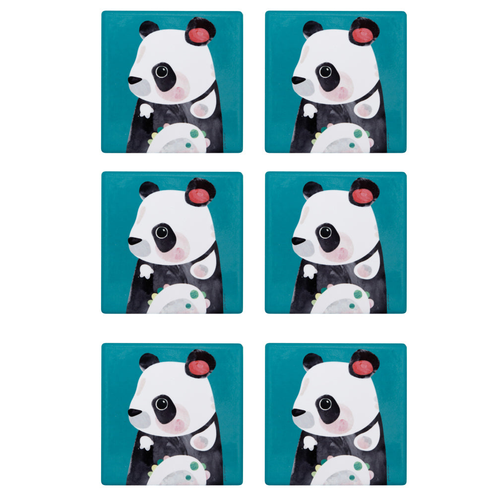 6PK Maxwell & Williams Pete Cromer Wildlife Ceramic Square Coaster 9.5cm Panda