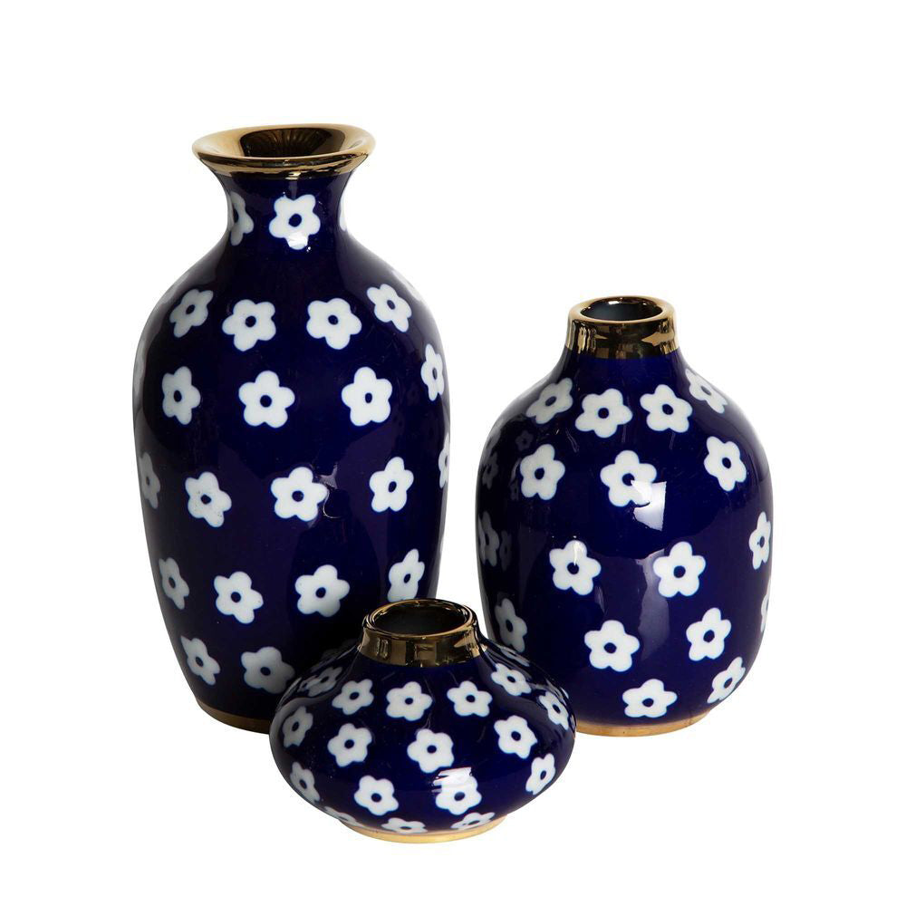 6PK Belle Daisy Mini Bud Porcelain Flower Vase Short 9.5cm - Blue/White