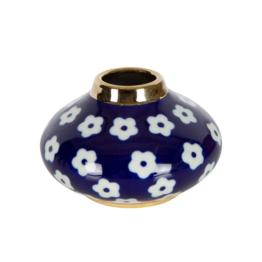 6PK Belle Daisy Mini Bud Porcelain Flower Vase Short 9.5cm - Blue/White