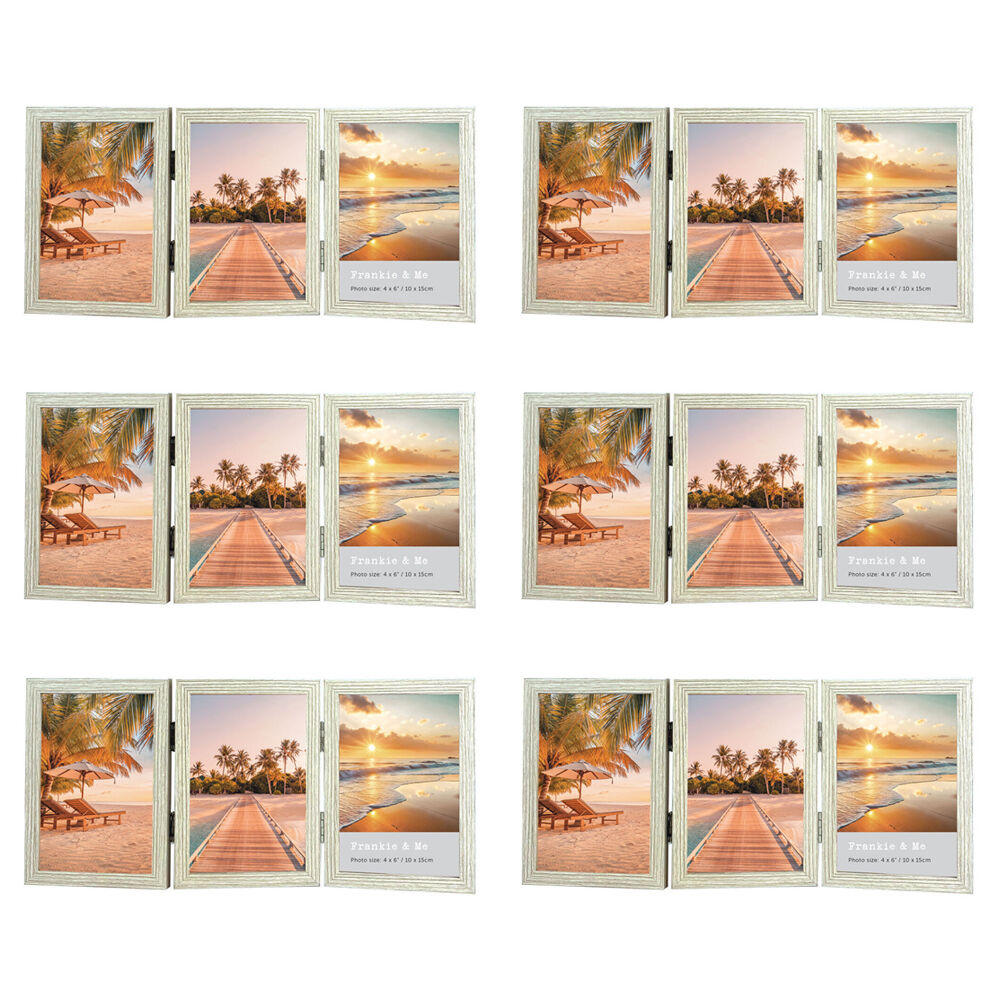 6PK Frankie & Me Hinged 4x6'' Triple Picture Frame Home/Office Photo Decor Oak