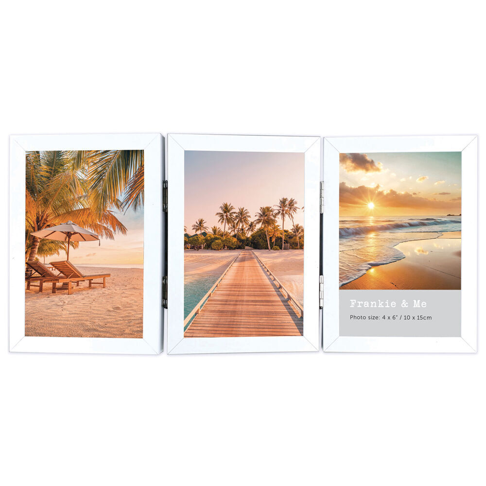 6PK Frankie & Me Hinged 4x6'' Triple Picture Frame Home/Office Photo Decor White