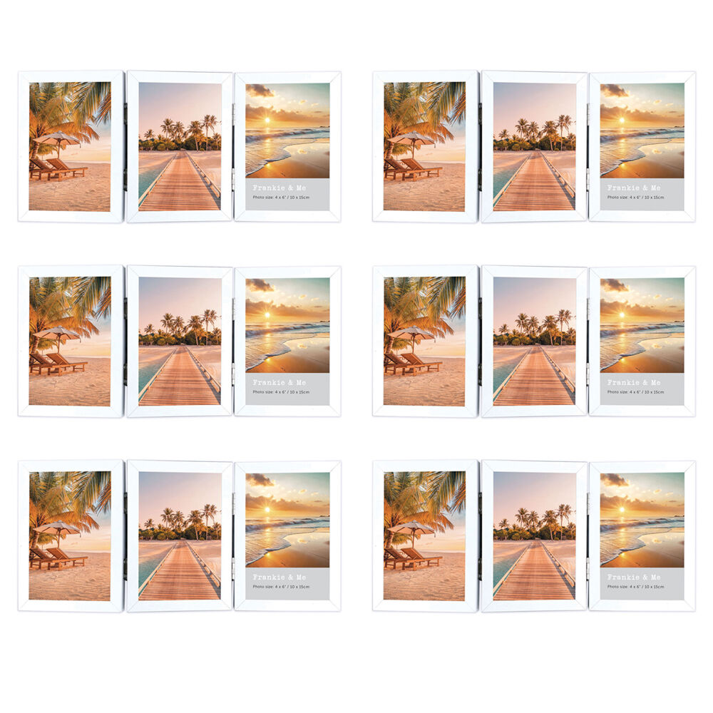 6PK Frankie & Me Hinged 4x6'' Triple Picture Frame Home/Office Photo Decor White