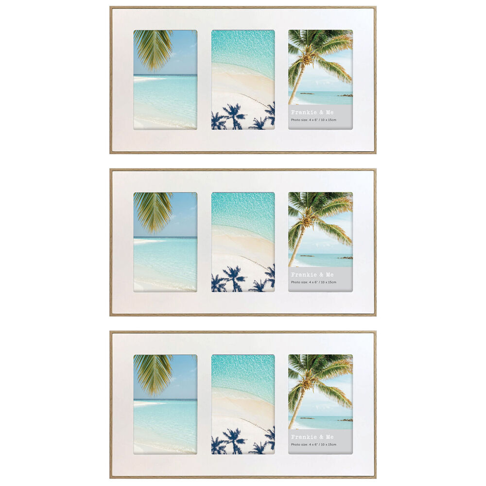3PK Frankie & Me Wooden Radial Triple Picture Frame Home/Office Decor 37.5cm White