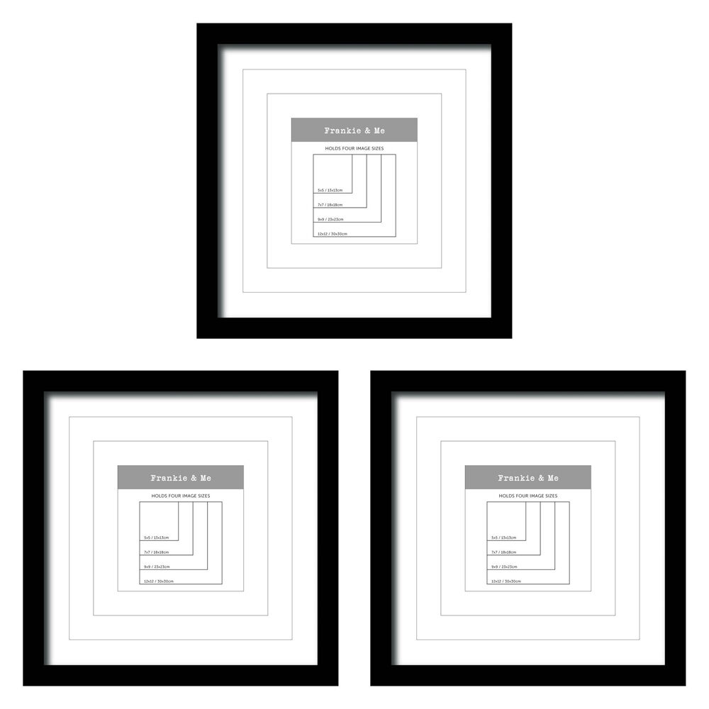3PK Frankie & Me Window Wooden Multi-Mat Square Photo Frame Home Decor 32.5cm Black
