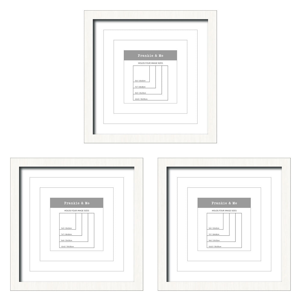 3PK Frankie & Me Window Wooden Multi-Mat Square Photo Frame Home Decor 32.5cm Black