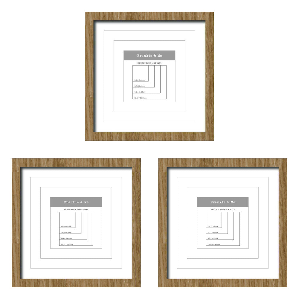 3PK Frankie & Me Window Wooden Multi-Mat Square Photo Frame Home Decor 32.5cm Oak