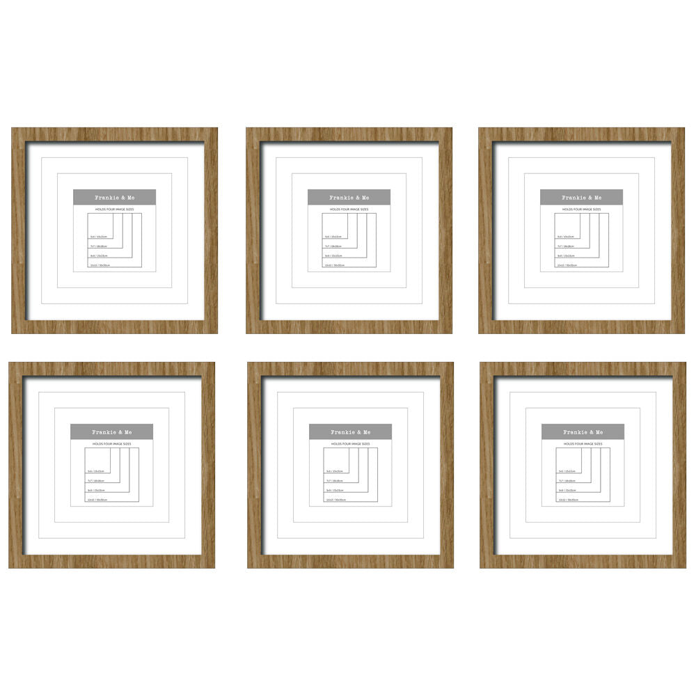 6PK Frankie & Me Window Wooden Multi-Mat Square Photo Frame Home Decor 32.5cm Oak