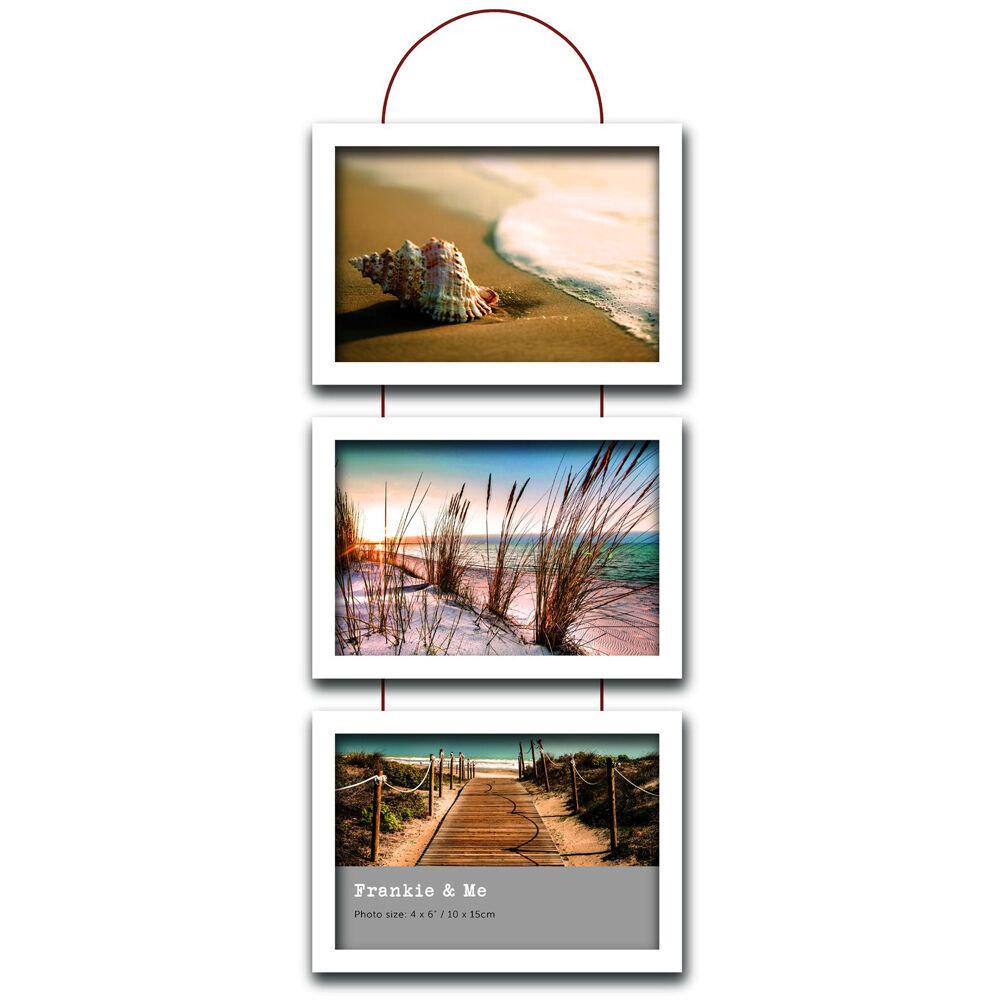 6PK Frankie & Me Wooden Triple Hanging 4x6'' Picture Frame Home/Office Decor White