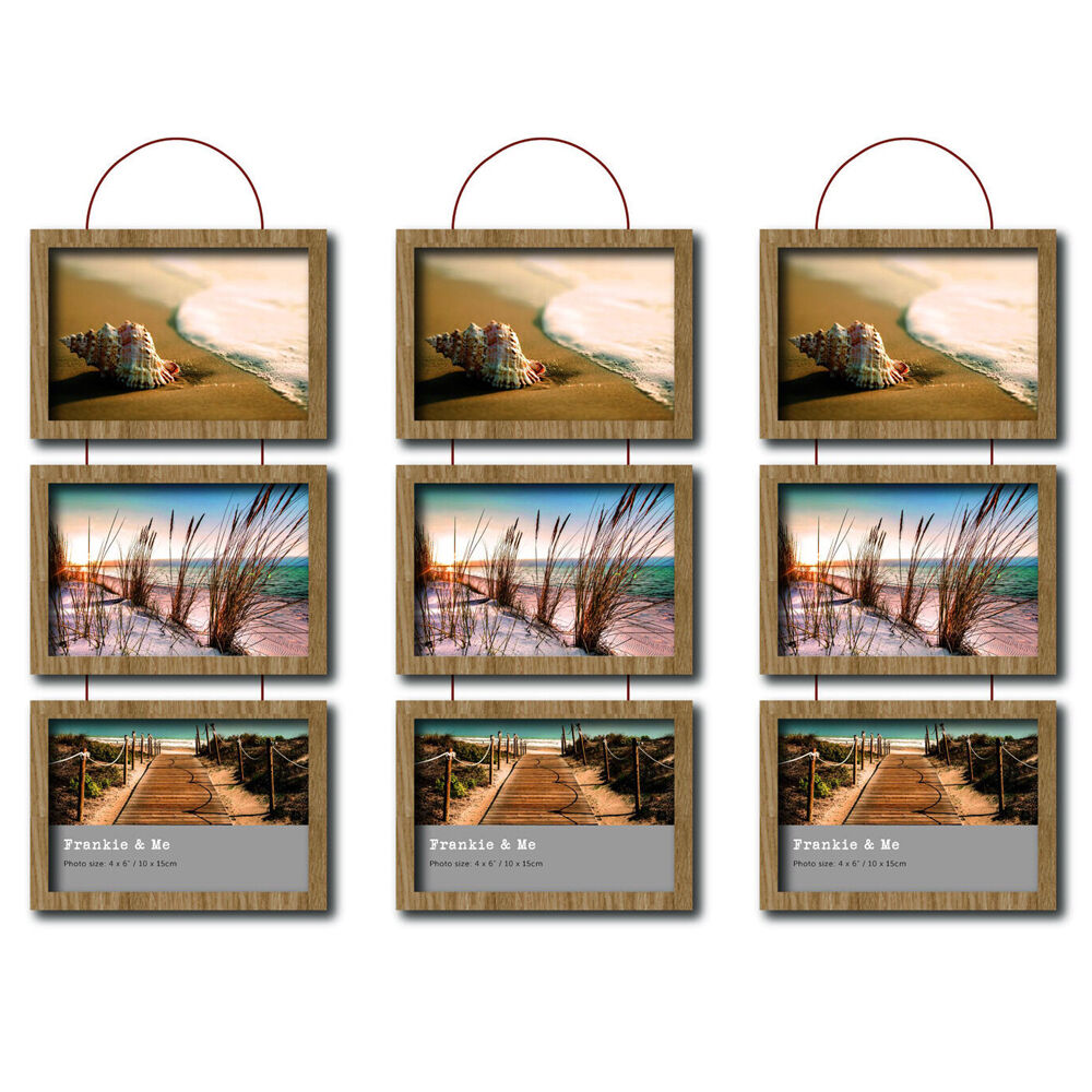 3PK Frankie & Me Wooden Triple Hanging 4x6'' Picture Frame Home/Office Decor Oak