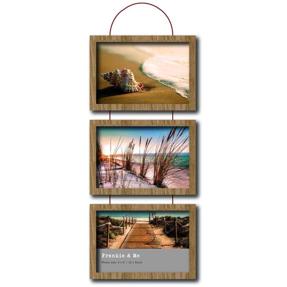 6PK Frankie & Me Wooden Triple Hanging 4x6'' Picture Frame Home/Office Decor Oak