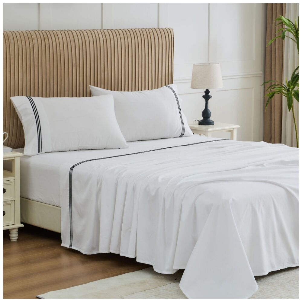 Grosvenor House 500TC Hotel Embroidered Sheet Set White With Black