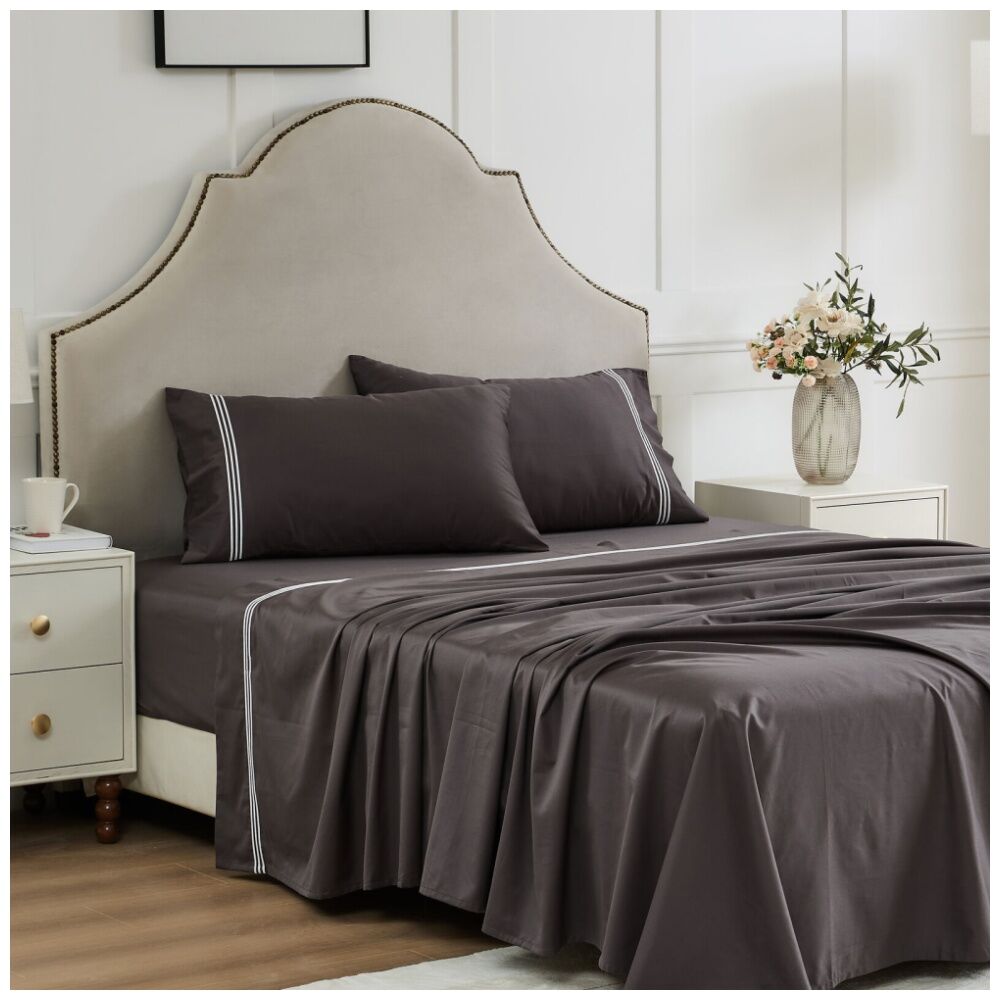 Grosvenor House 500TC Hotel Embroidered Sheet Set Charcoal With White