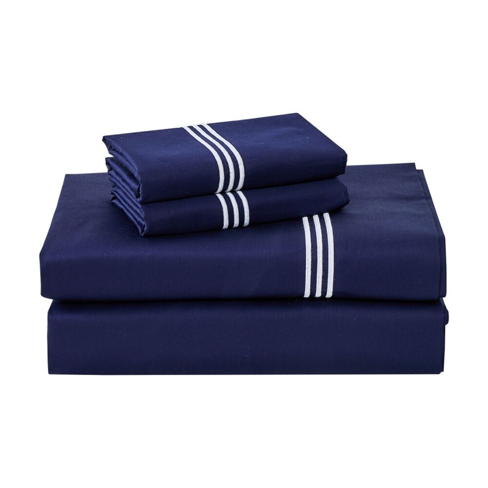 Grosvenor House 500TC Hotel Embroidered Sheet Set Navy With White