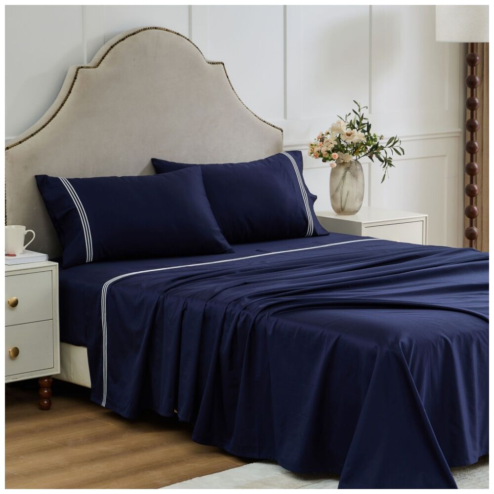 Grosvenor House 500TC Hotel Embroidered Sheet Set Navy With White
