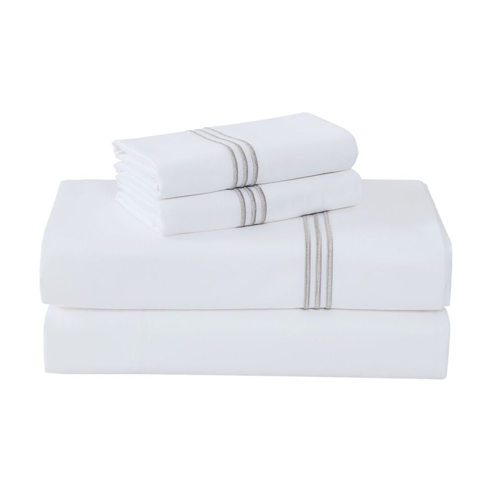 Grosvenor House 500TC Hotel Embroidered Sheet Set White With Taupe