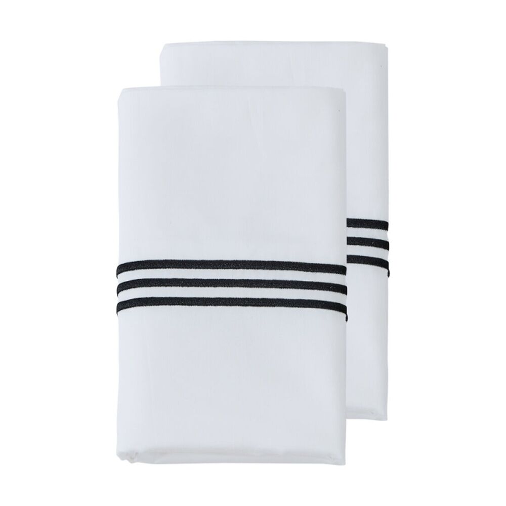 2pc Grosvenor House 500TC Hotel Embroidered Standard Pillowcases White W/ Black