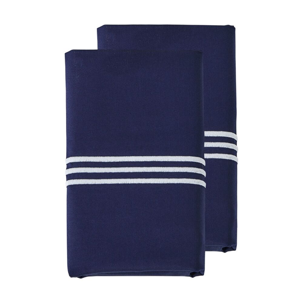 2pc Grosvenor House 500TC Hotel Embroidered Standard Pillowcases Navy W/ White
