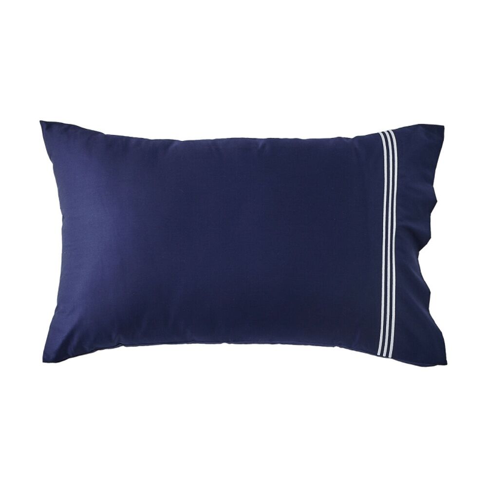 2pc Grosvenor House 500TC Hotel Embroidered Standard Pillowcases Navy W/ White