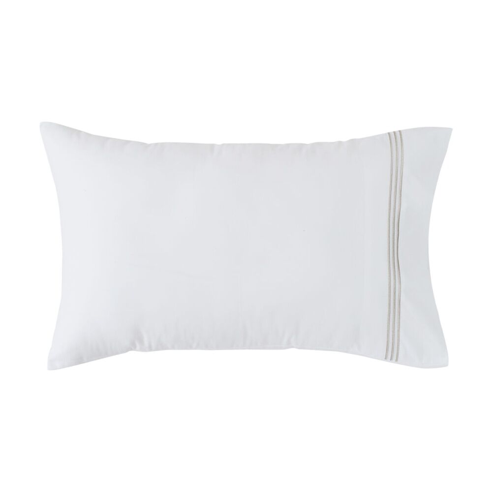 2pc Grosvenor House 500TC Hotel Embroidered Standard Pillowcases White W/ Taupe