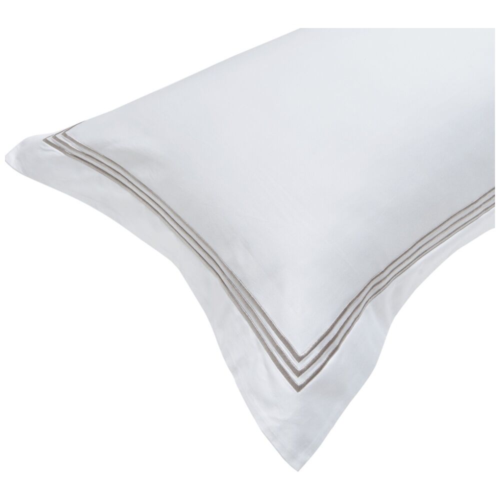 Grosvenor House 500TC Hotel Embroidered Tailored Pillowcase White With Taupe