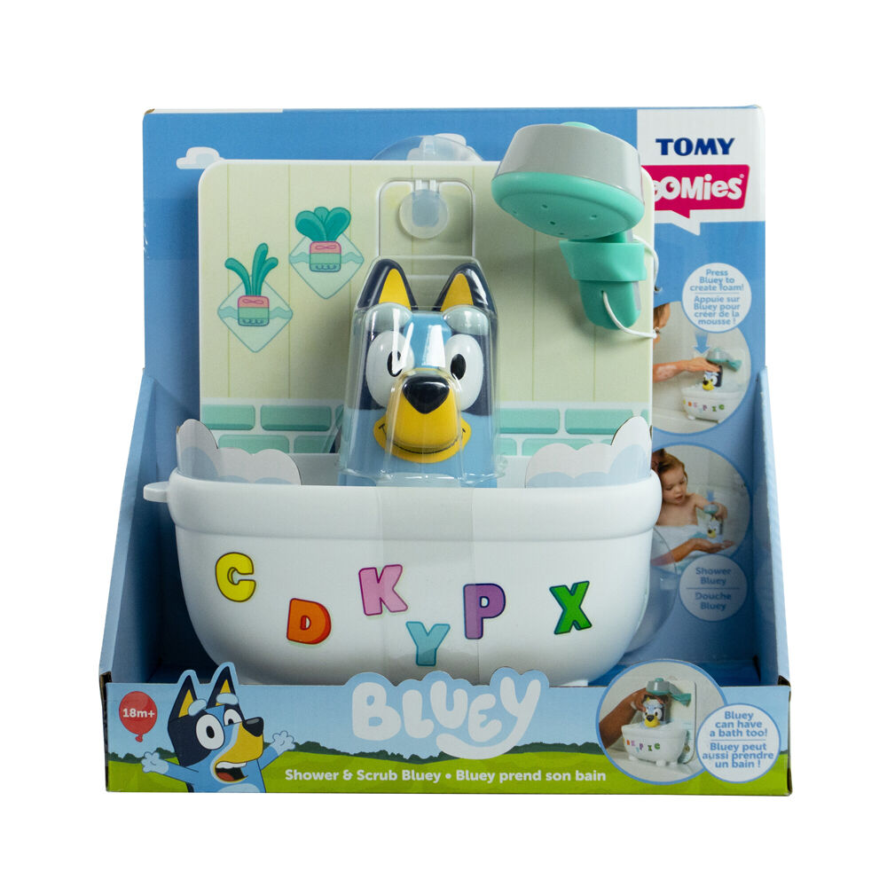 Toomies Shower & Scrub Bluey w/Bluey Figurine Bathtime Activity Toy 18m+