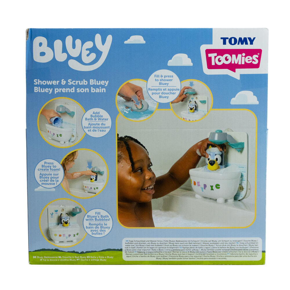 Toomies Shower & Scrub Bluey w/Bluey Figurine Bathtime Activity Toy 18m+