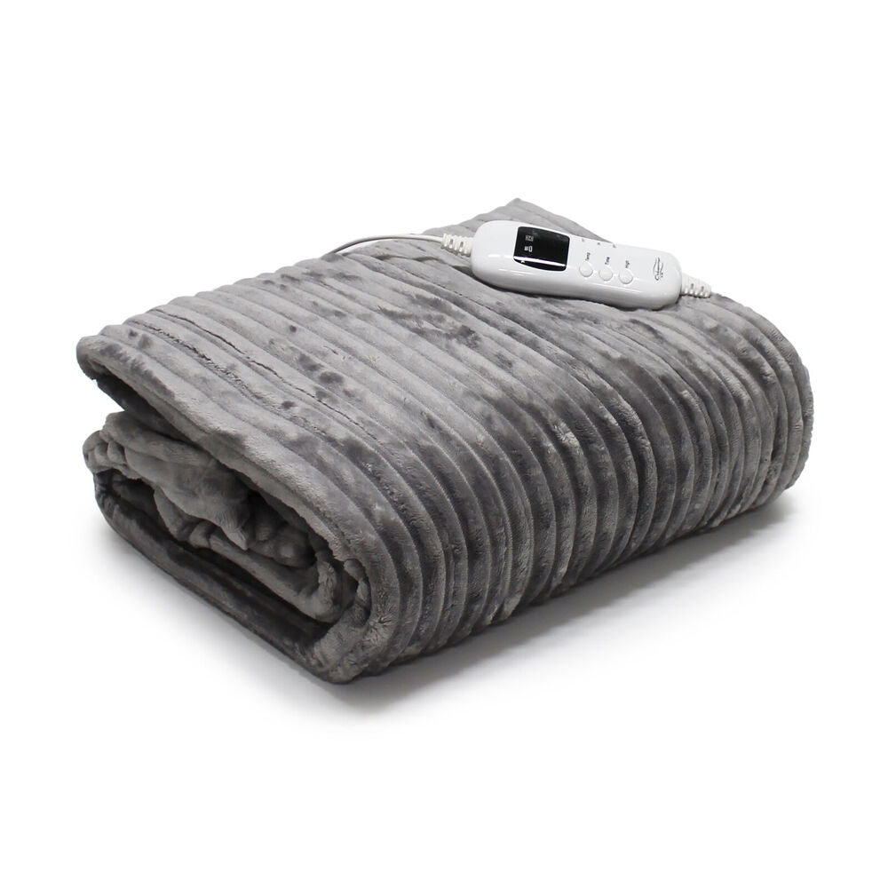 Onkaparinga Sherpa Plush Heated Throw/Electric Blanket w/LED Heat Control Grey