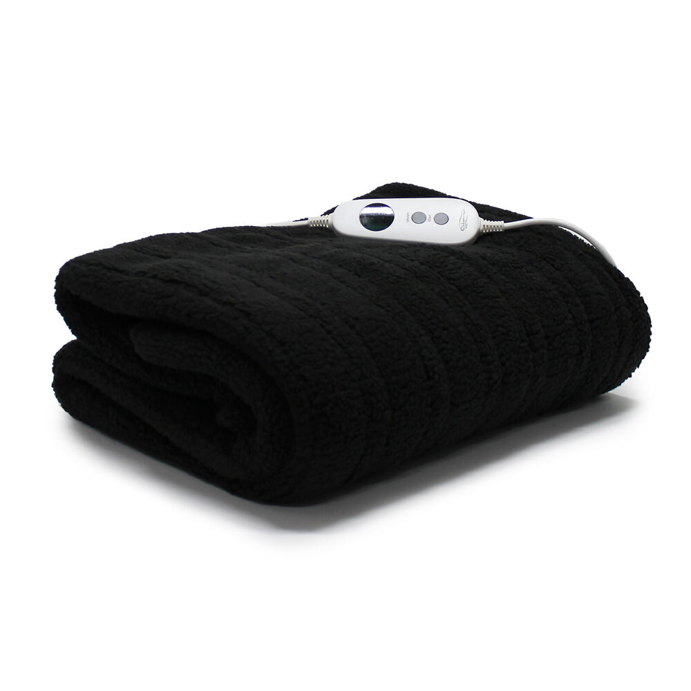 Onkaparinga Teddy Fleece Heated Throw/Electric Blanket w/LED Heat Ctrl Charcoal