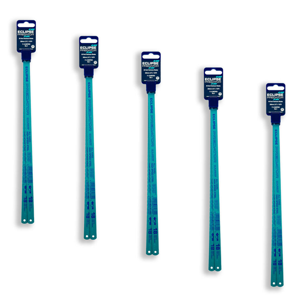 5x 2pc Eclipse Pro Tools 18TPI Predator All Hard Hacksaw Blades 300mm Sky Blue
