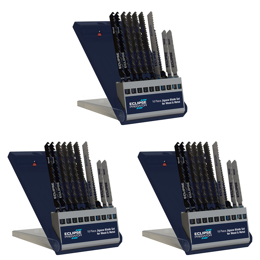 3PK 10pc Eclipse Pro Tools Predator Jigsaw Blade Set - 8 Cutting Pattern
