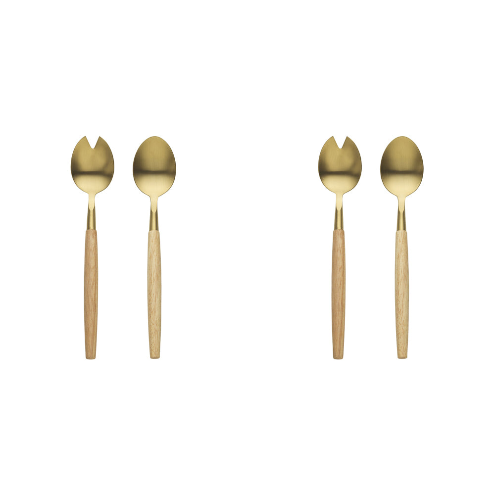 2x 2pc Ecology Rubberwood & Stainless Steel Alto Salad Server Set Gold 27.5cm
