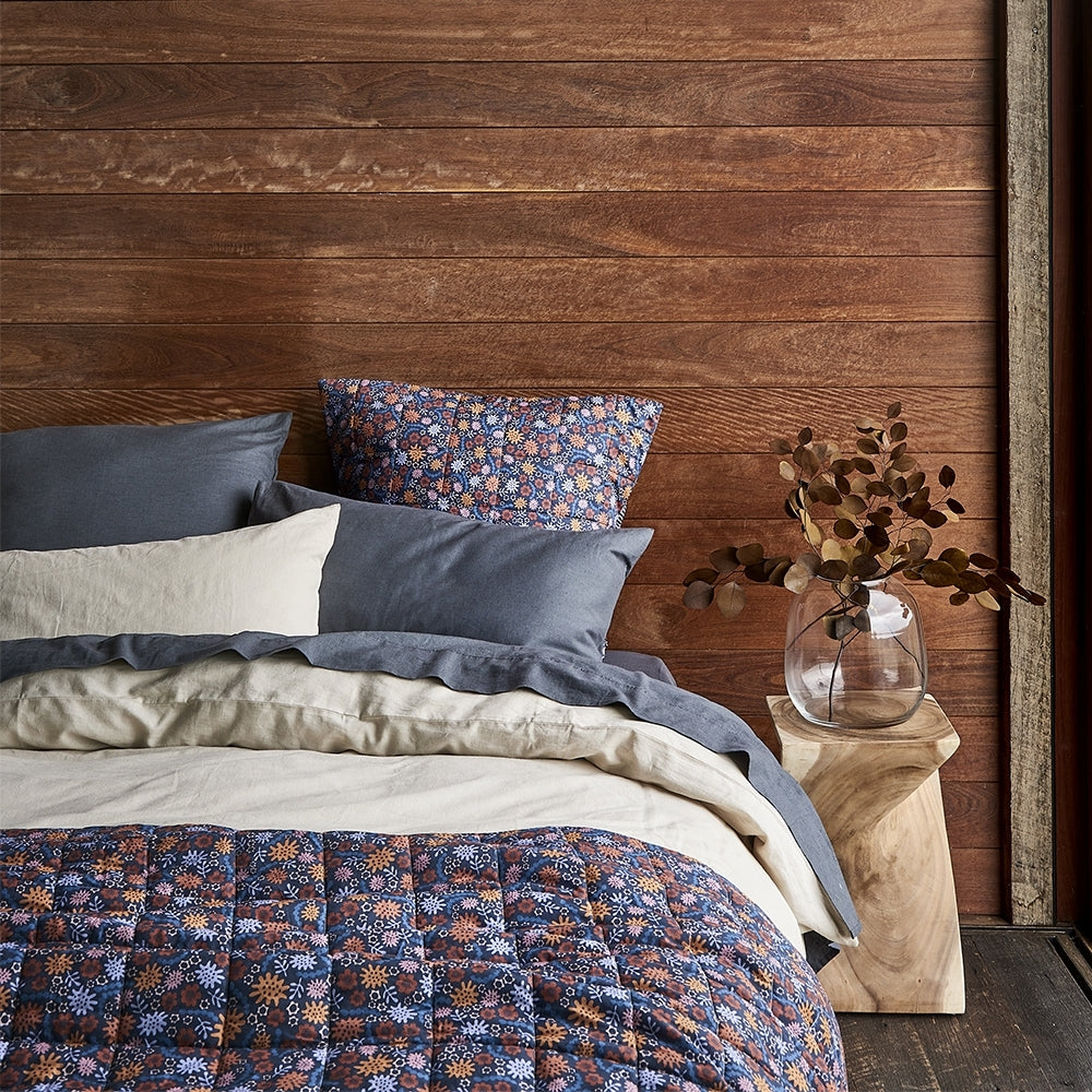 Ecology Sea Coverlet Size 260 x 240cm Blue/Clay/Pink Bedding