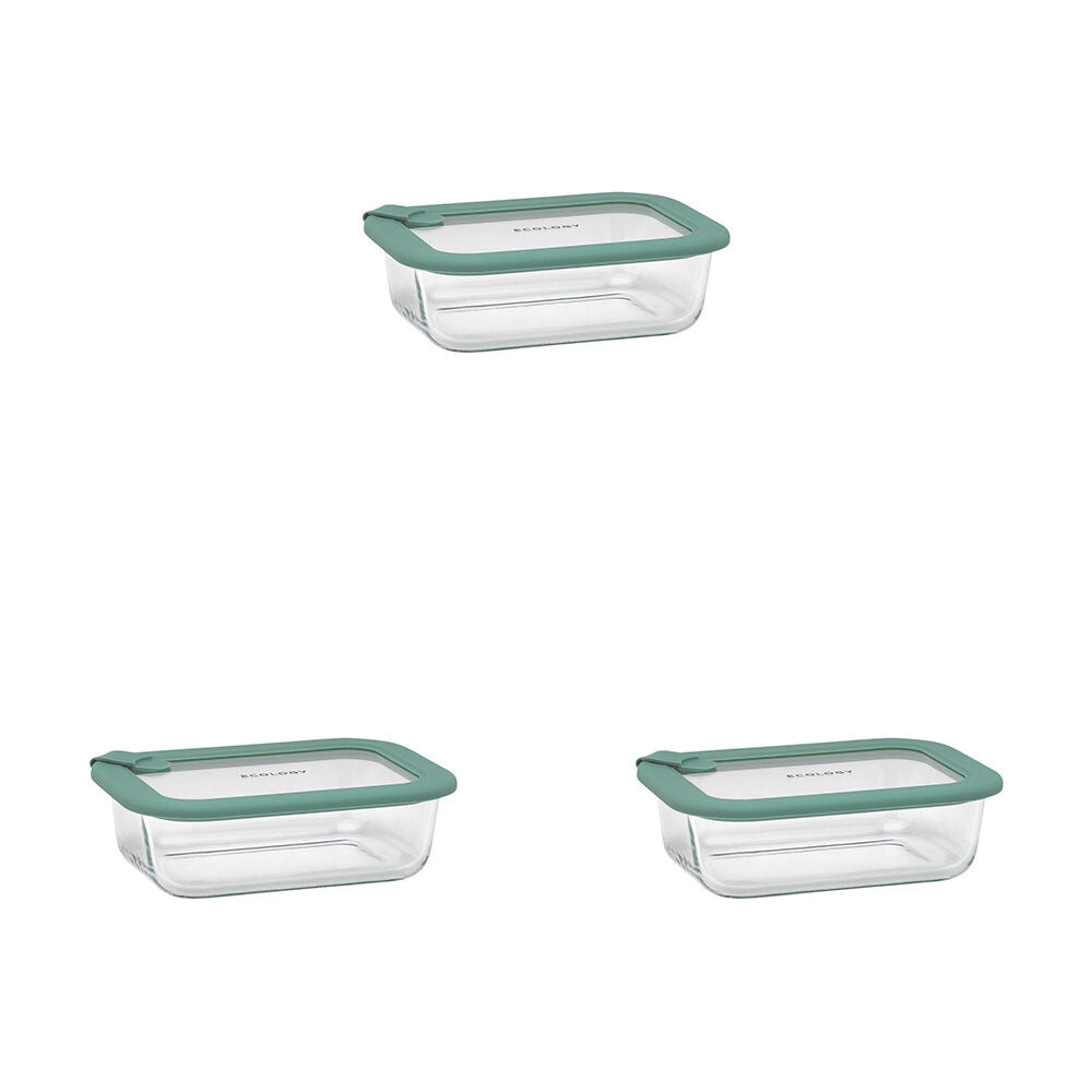 3PK Ecology Store Rectangle Glass Food Container 640ml - Eucalyptus