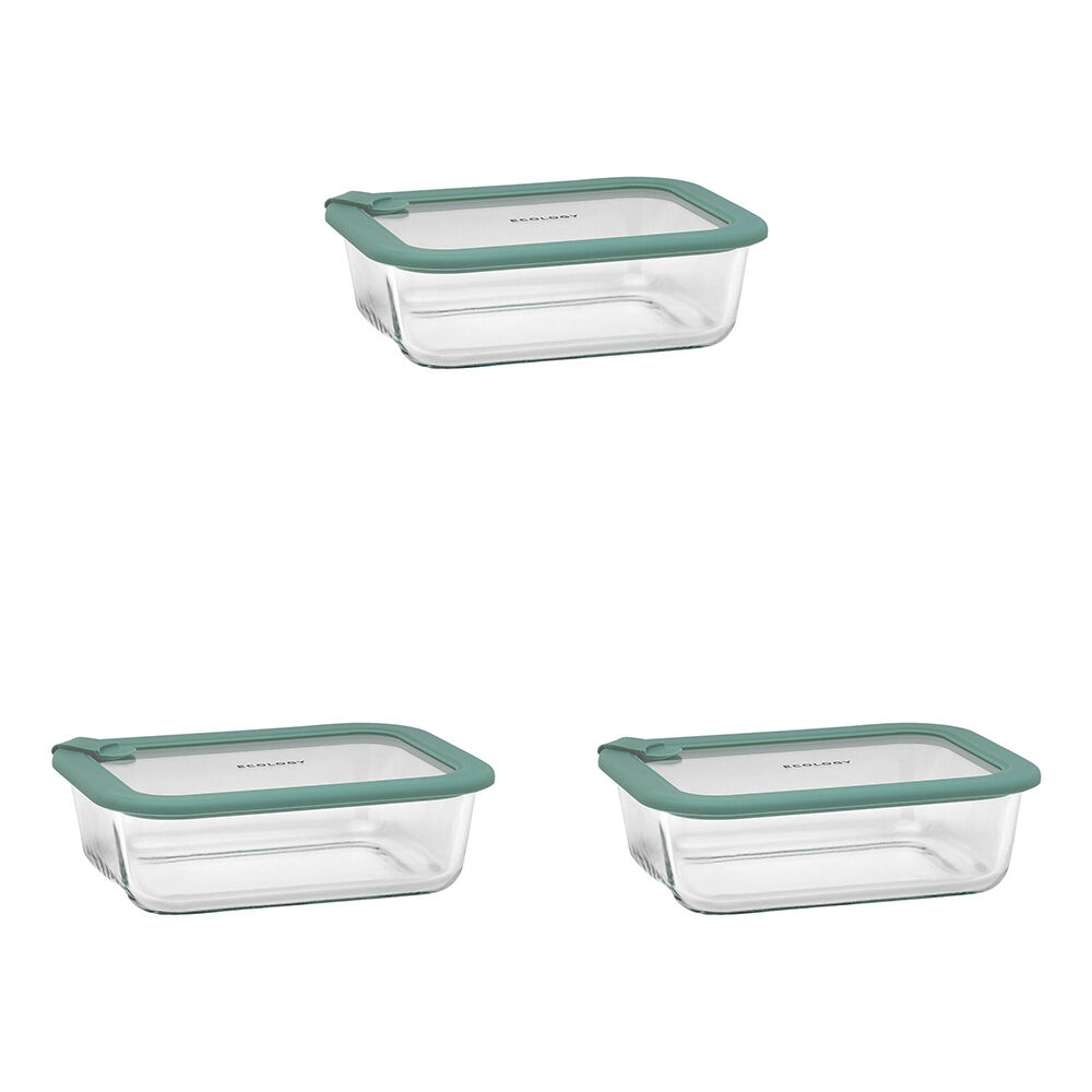 3PK Ecology Store Rectangle Glass Food Container 1050ml - Eucalyptus