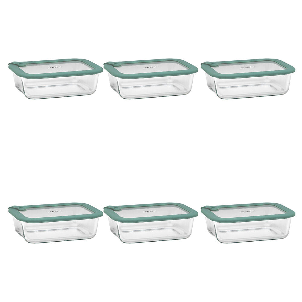 6PK Ecology Store Rectangle Glass Food Container 1050ml - Eucalyptus