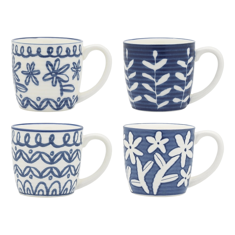 4pc Ecology Lucille Stoneware Drinking Tea/Coffee Mugs 280ml Blue/White