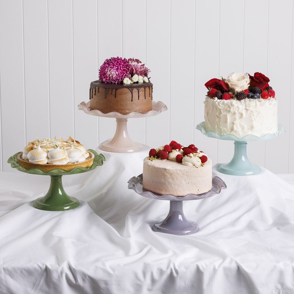 Ecology Soda Lime Glass Ruffle Fluted Edged Cake Stand 26 x 12.5cm Meadow
