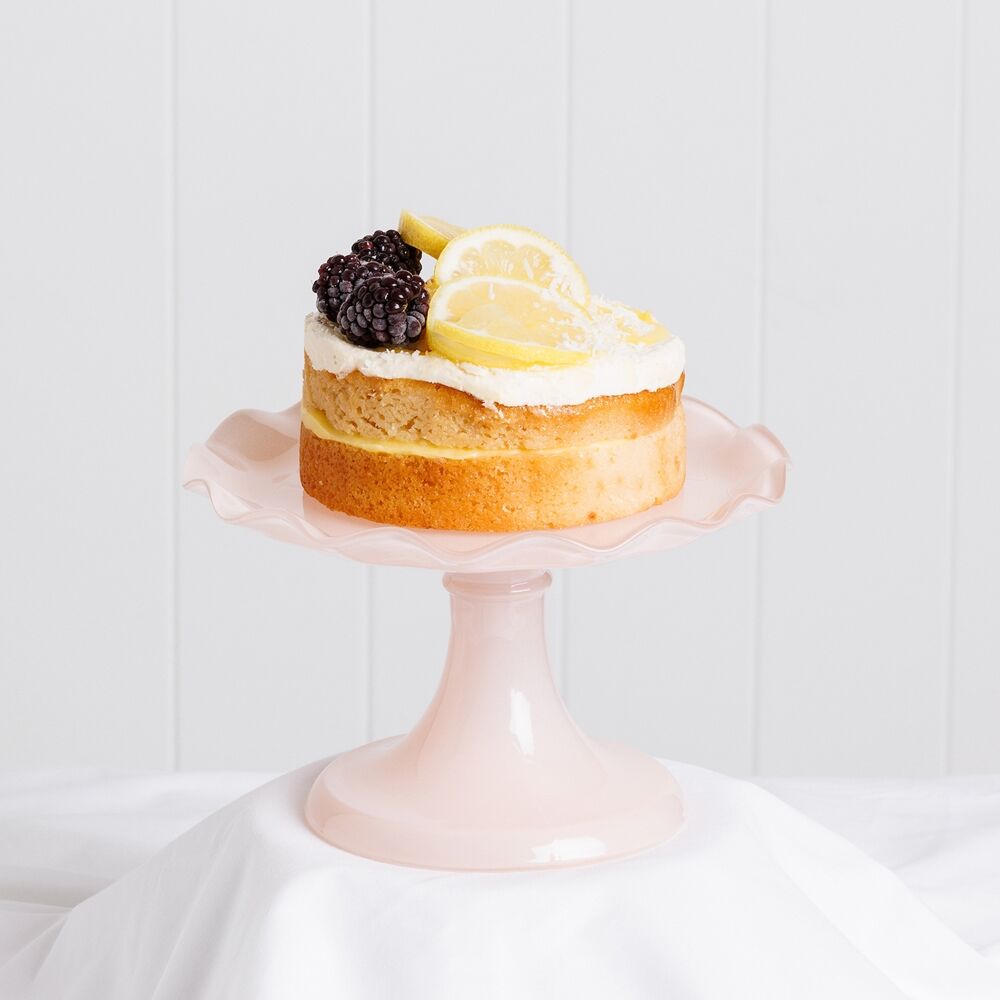 Ecology Soda Lime Glass Ruffle Fluted Edged Cake Stand 20 x 12.5cm Pink Salt