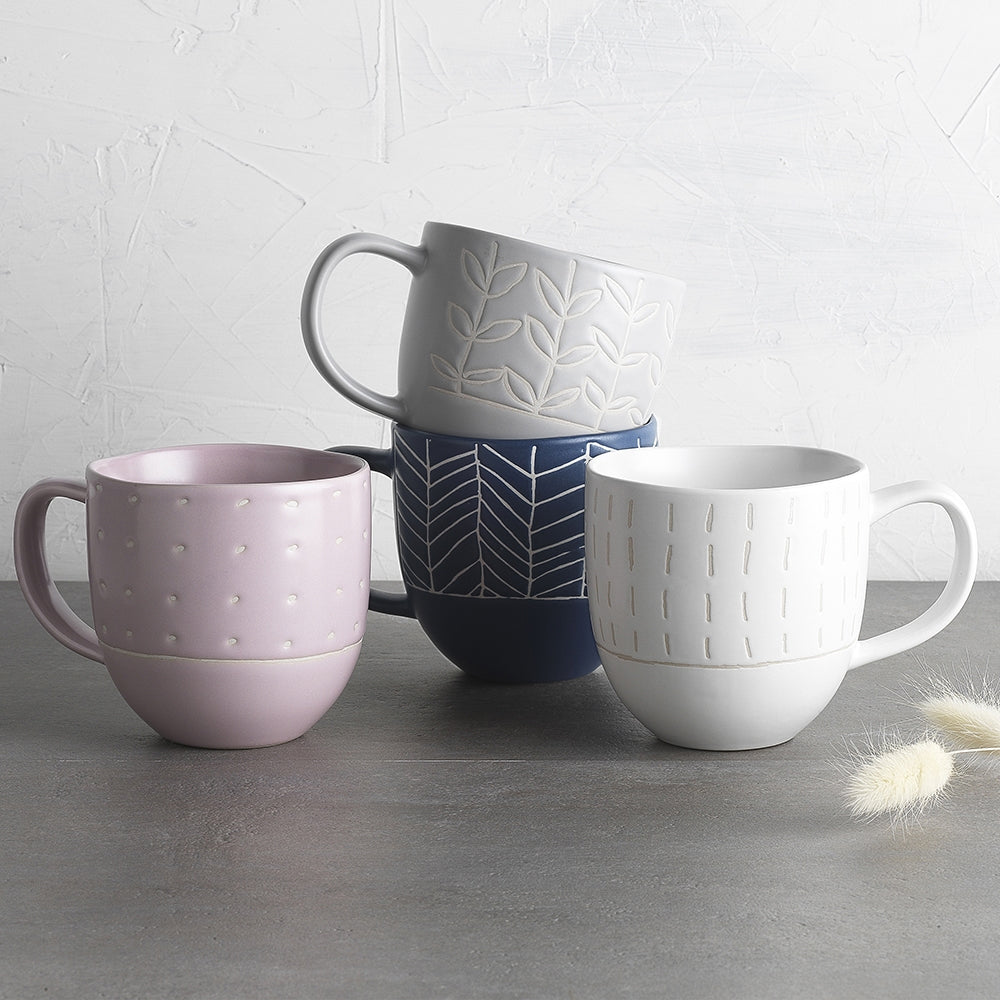 Ecology Dwell Herringbone Glazed Drinking Mug 340ml Blue