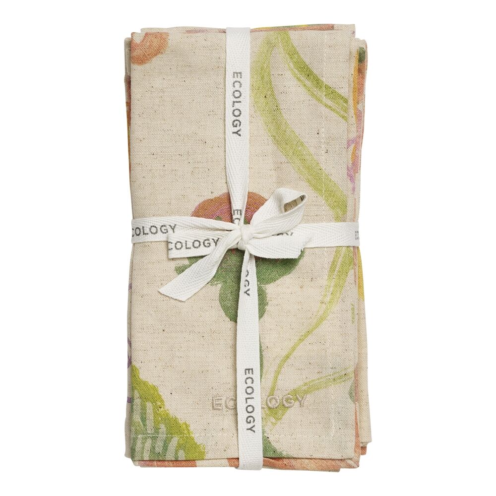 2x 4pc Ecology Hand-Painted Midsummer Cotton/Linen Napkins 180gsm 45x45cm