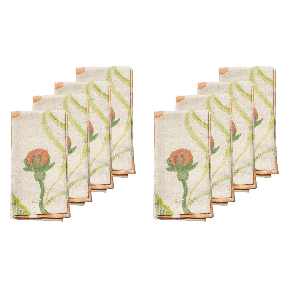 2x 4pc Ecology Hand-Painted Midsummer Cotton/Linen Napkins 180gsm 45x45cm