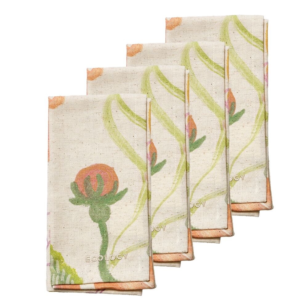 2x 4pc Ecology Hand-Painted Midsummer Cotton/Linen Napkins 180gsm 45x45cm