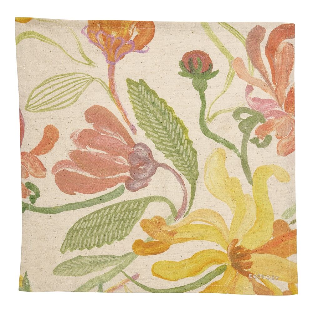 2x 4pc Ecology Hand-Painted Midsummer Cotton/Linen Napkins 180gsm 45x45cm