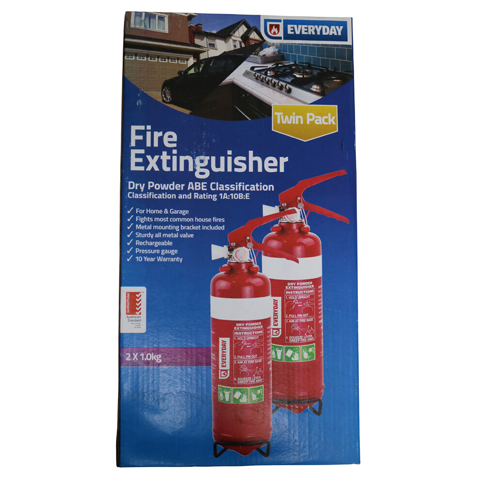 2pc Everyday 1kg Dry Powder Fire Extinguisher 4A:40B:E