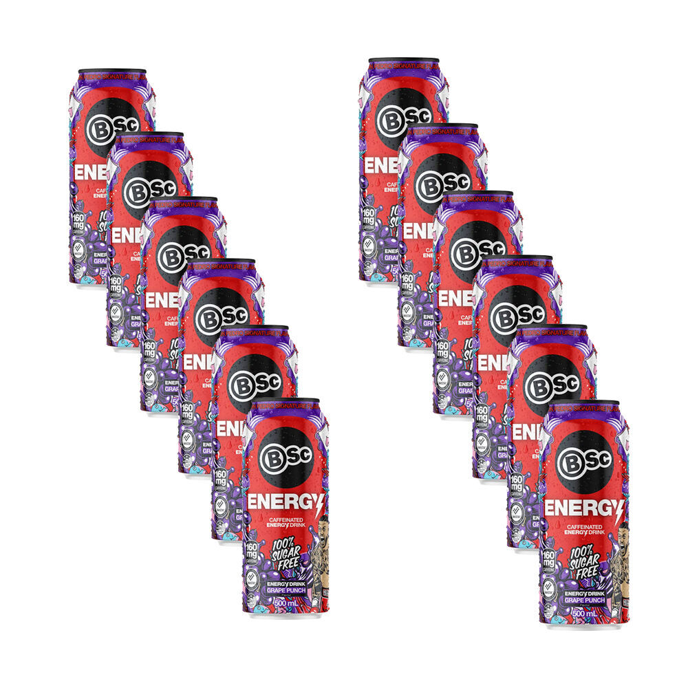 2x 12PK BSc Pre-Workout Energy Drink Can Sugar Free 500ml Grape Punch