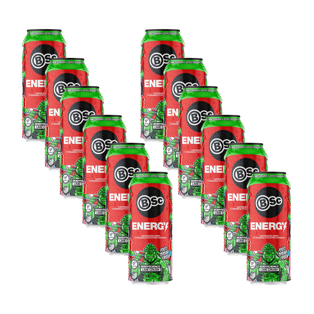 12PK BSc Pre-Workout Energy Drink Can Sugar Free 500ml Lime Crush