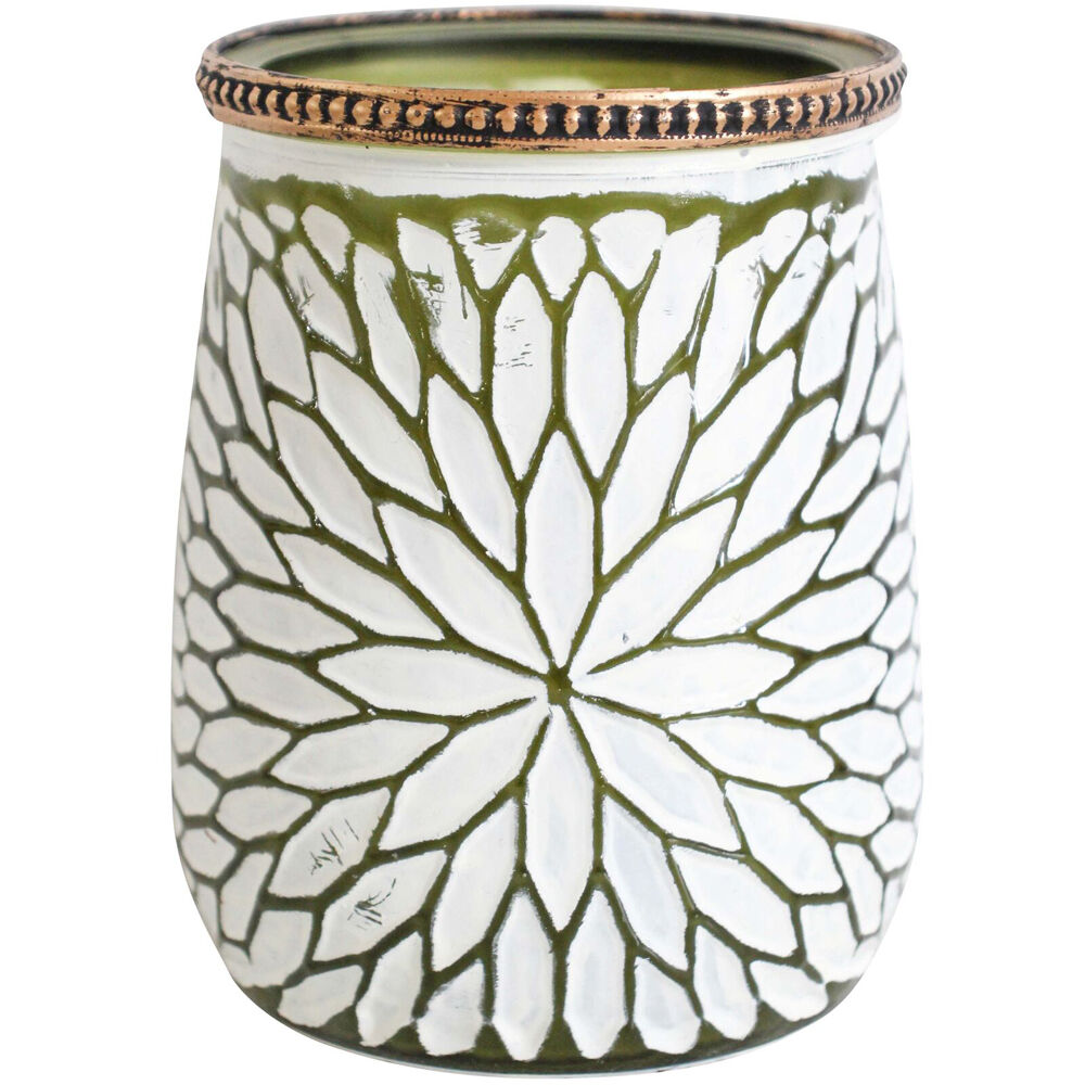 2PK LVD Glass Votive Candle Holder Home Decor 14cm Burst Olive