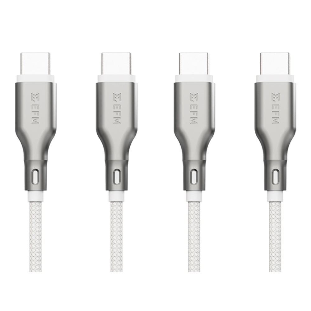 2PK EFM Essential 1m USB-C Male Braided Power Cable Cord For Samsung S23+ White