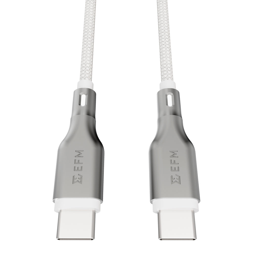2PK EFM Essential 1m USB-C Male Braided Power Cable Cord For Samsung S23+ White